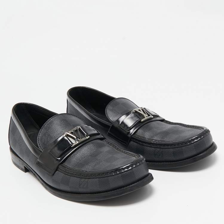 Pre Owned Louis Vuitton Black Leather Damier Embossed Santiago Loafers Size 43