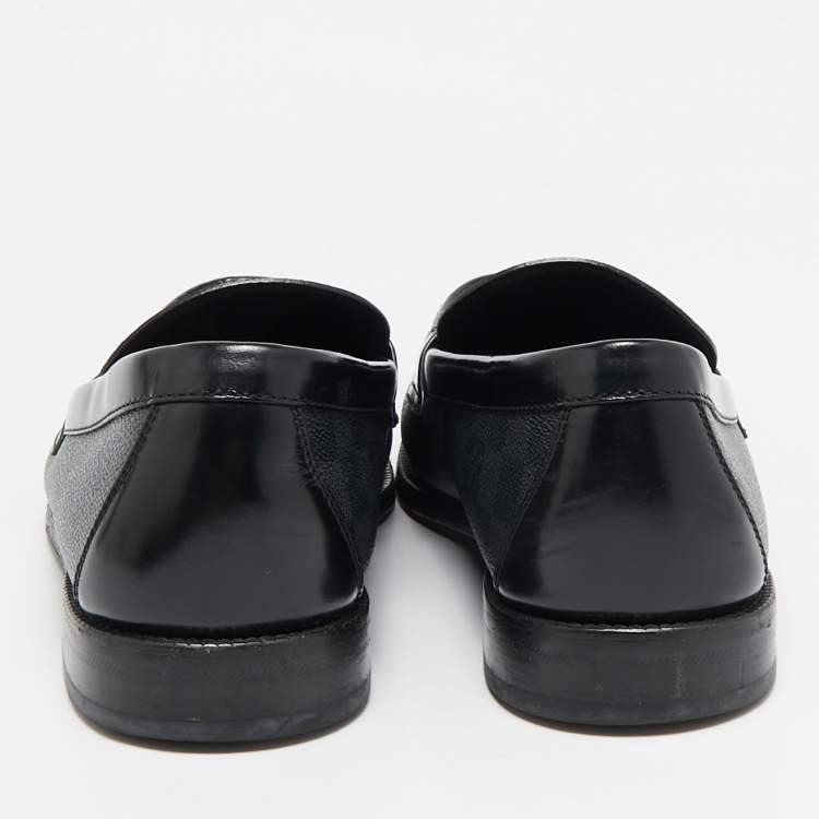 Pre Owned Louis Vuitton Black Leather Damier Embossed Santiago Loafers Size 43