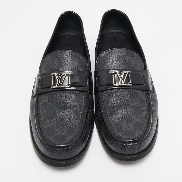 Pre Owned Louis Vuitton Black Leather Damier Embossed Santiago Loafers Size 43