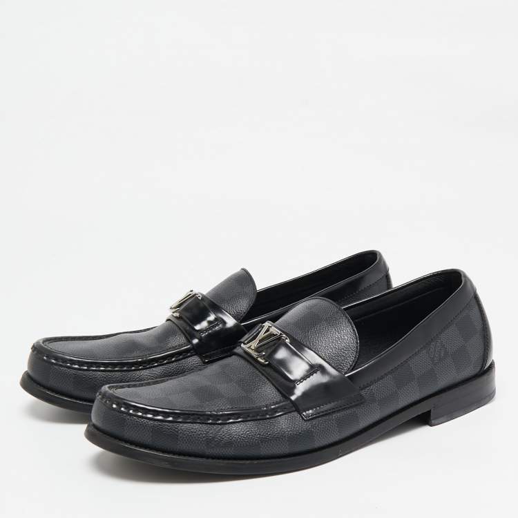 Pre Owned Louis Vuitton Black Leather Damier Embossed Santiago Loafers Size 43