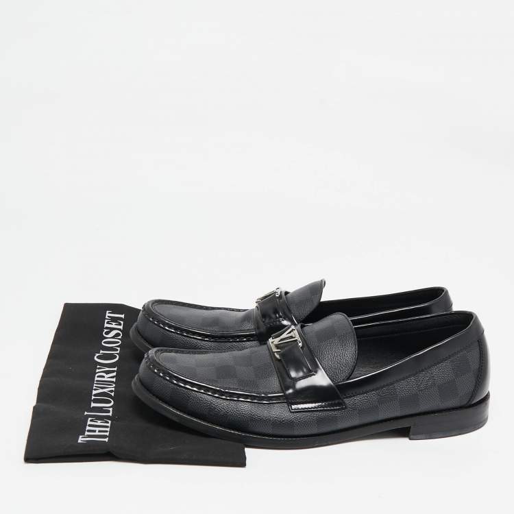 Pre Owned Louis Vuitton Black Leather Damier Embossed Santiago Loafers Size 43