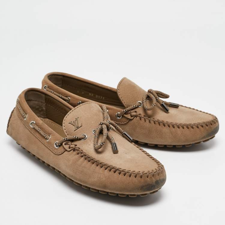 Pre Owned Louis Vuitton Brown Suede  Logo Bow Loafers Size 43