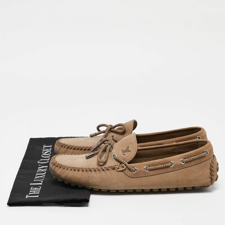 Pre Owned Louis Vuitton Brown Suede  Logo Bow Loafers Size 43