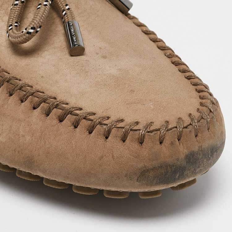 Pre Owned Louis Vuitton Brown Suede  Logo Bow Loafers Size 43