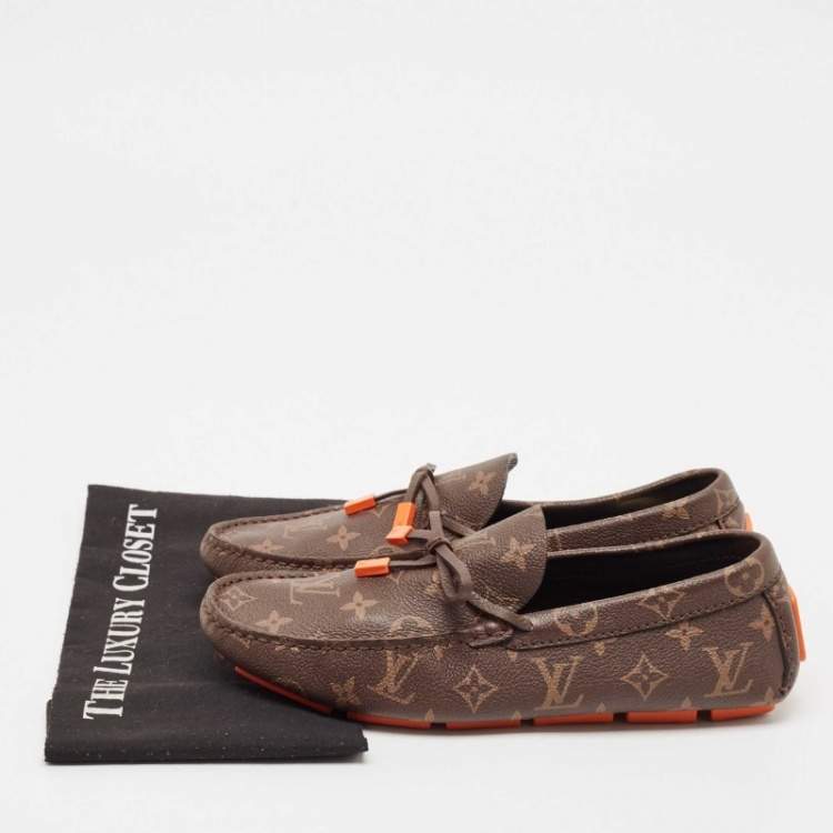 Pre Owned Louis Vuitton Brown Monogram Canvas Driver Loafers Size 40.5