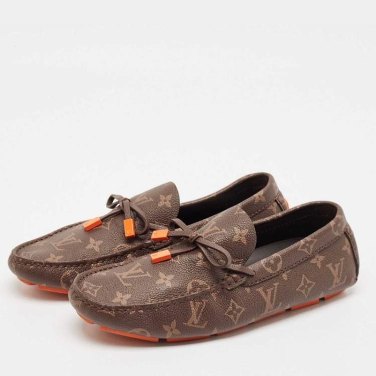 Pre Owned Louis Vuitton Brown Monogram Canvas Driver Loafers Size 40.5