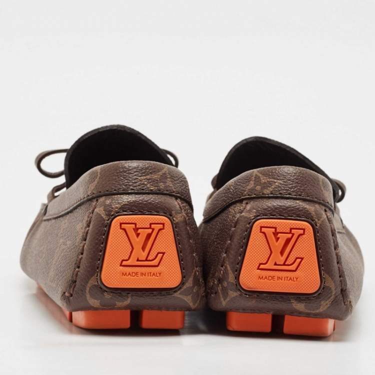 Pre Owned Louis Vuitton Brown Monogram Canvas Driver Loafers Size 40.5