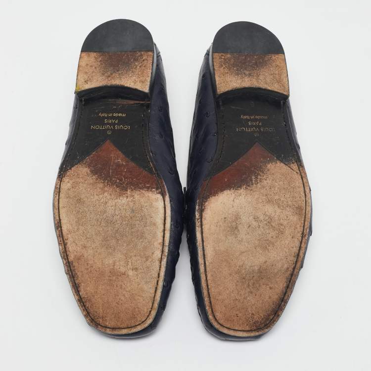 مملوكة مسبقًا Louis Vuitton Navy Blue Ostrich Leather Monte Carlo Loafers Size 40