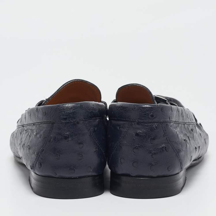 مملوكة مسبقًا Louis Vuitton Navy Blue Ostrich Leather Monte Carlo Loafers Size 40