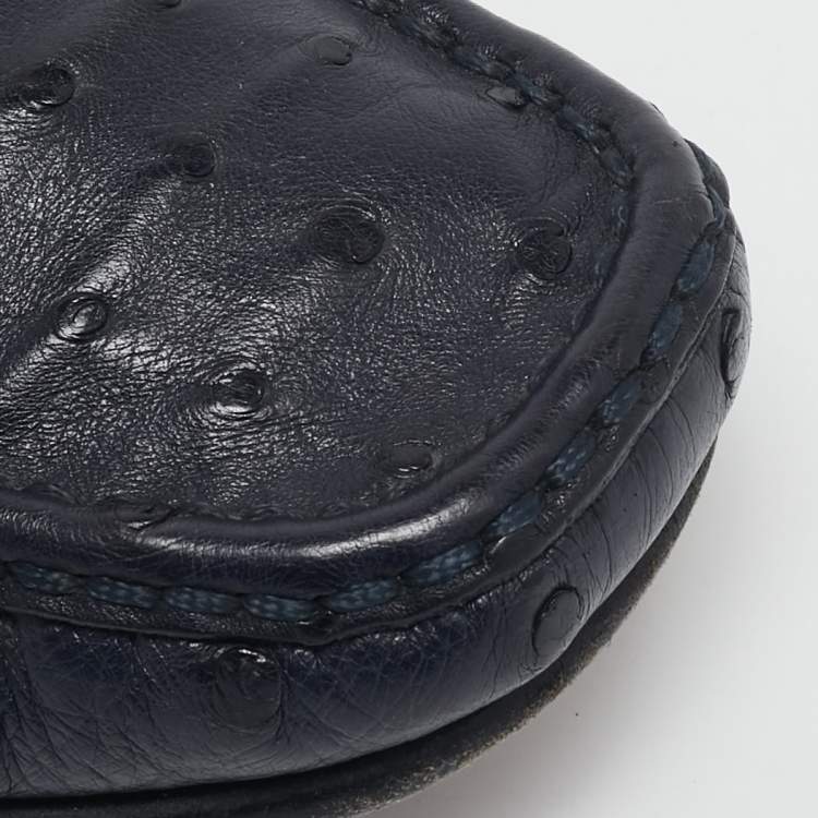 مملوكة مسبقًا Louis Vuitton Navy Blue Ostrich Leather Monte Carlo Loafers Size 40