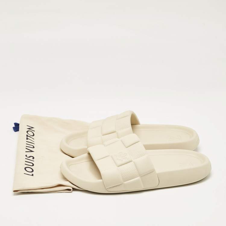 Pre Owned Louis Vuitton Beige Maxi Damier Rubber Waterfront Pool Slides Size 43