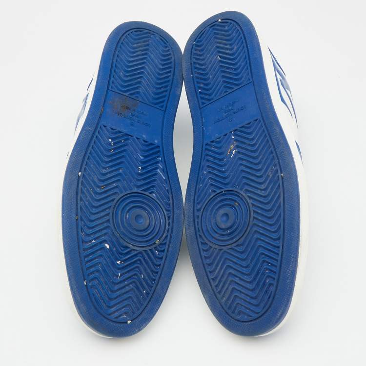 Pre Owned Louis Vuitton White/Blue Leather Rivoli Lace Up Sneakers Size 44