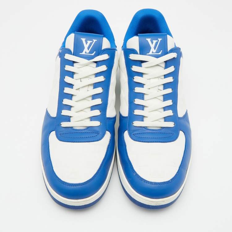 Pre Owned Louis Vuitton White/Blue Leather Rivoli Lace Up Sneakers Size 44