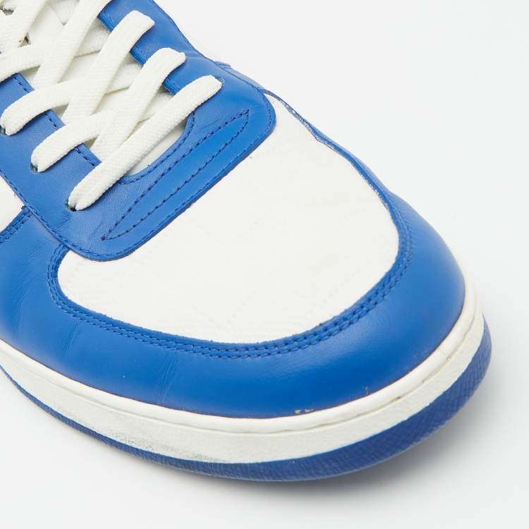 Pre Owned Louis Vuitton White/Blue Leather Rivoli Lace Up Sneakers Size 44