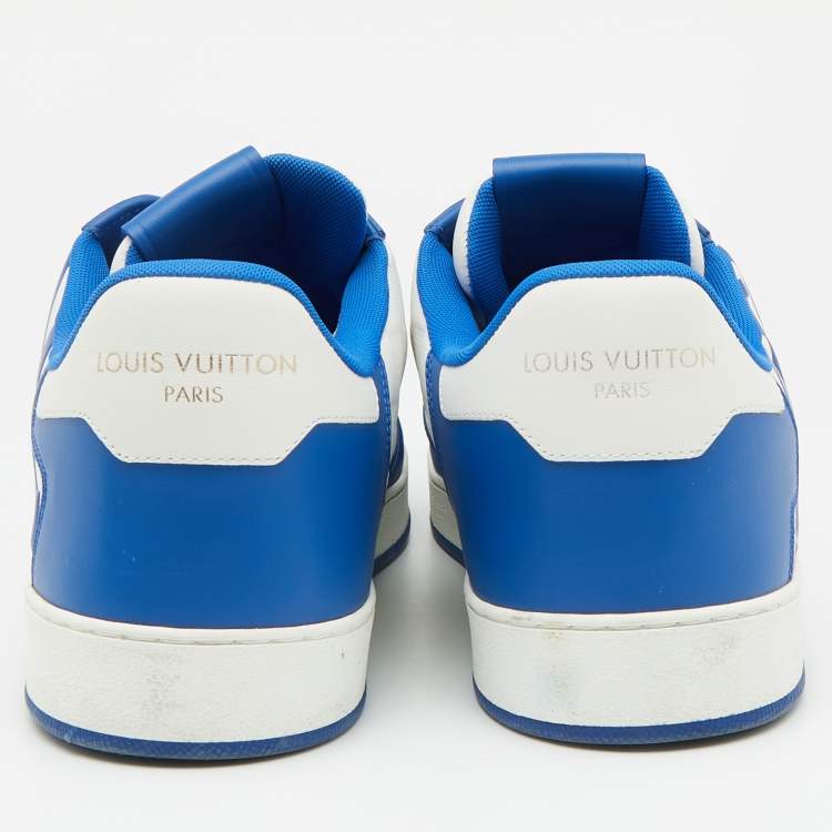 Pre Owned Louis Vuitton White/Blue Leather Rivoli Lace Up Sneakers Size 44