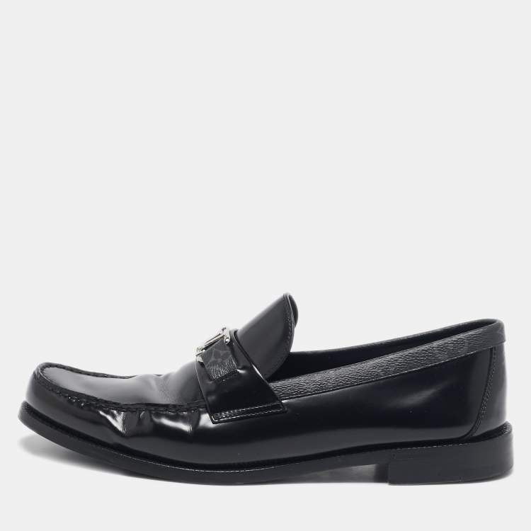 مملوكة مسبقًا Louis Vuitton Black Leather and Monogram Eclipse Canvas Major Loafers Size 43.5