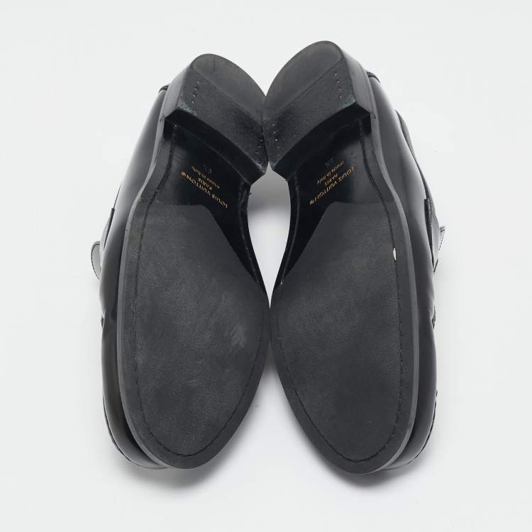 مملوكة مسبقًا Louis Vuitton Black Leather and Monogram Eclipse Canvas Major Loafers Size 43.5