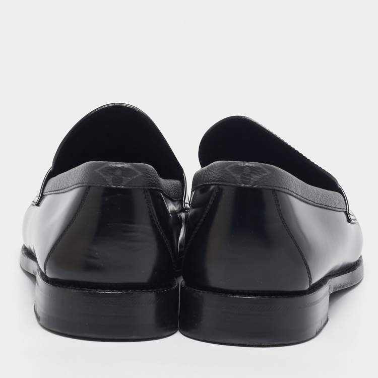 مملوكة مسبقًا Louis Vuitton Black Leather and Monogram Eclipse Canvas Major Loafers Size 43.5