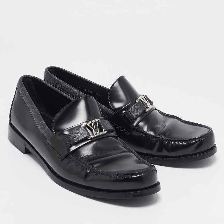 مملوكة مسبقًا Louis Vuitton Black Leather and Monogram Eclipse Canvas Major Loafers Size 43.5