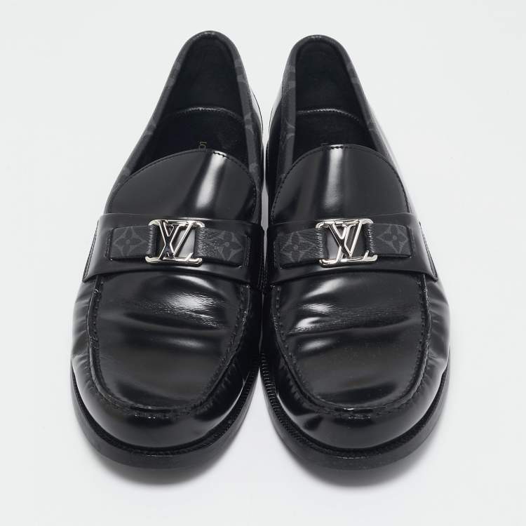 مملوكة مسبقًا Louis Vuitton Black Leather and Monogram Eclipse Canvas Major Loafers Size 43.5