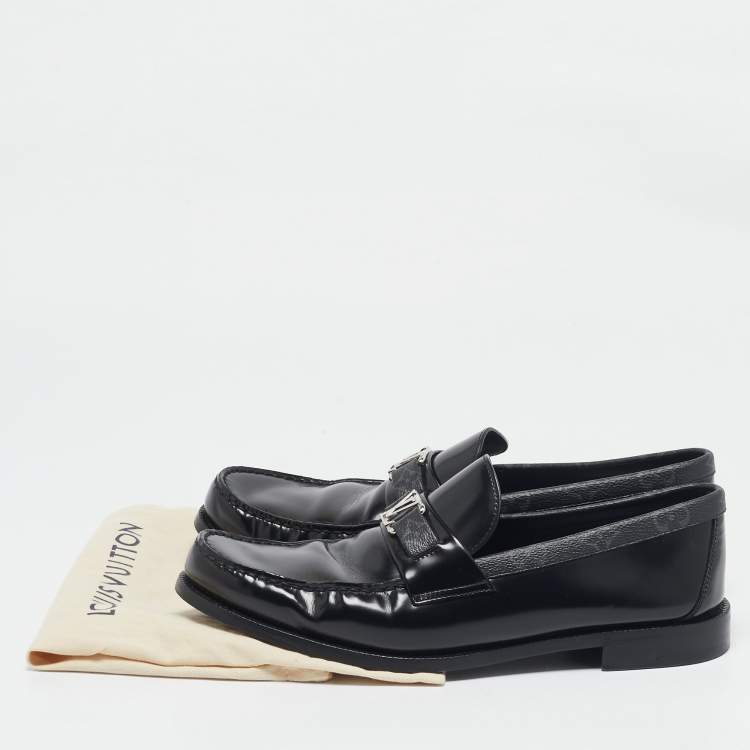 مملوكة مسبقًا Louis Vuitton Black Leather and Monogram Eclipse Canvas Major Loafers Size 43.5