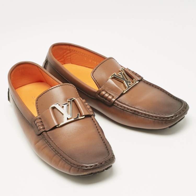 Pre Owned Louis Vuitton Brown Ombre Leather Monte Carlo Loafers Size 43