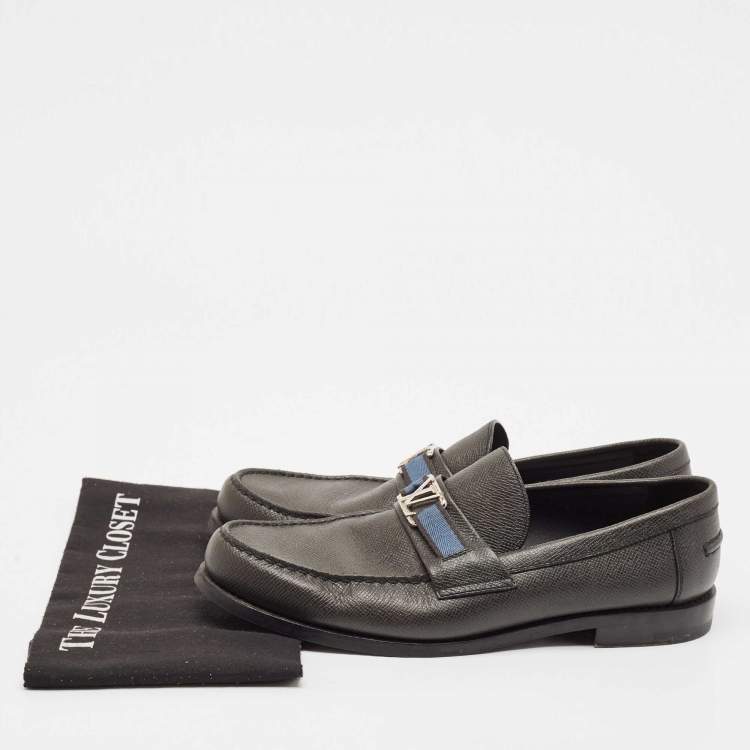 Pre Owned Louis Vuitton Black Leather Penny Loafers Size 42