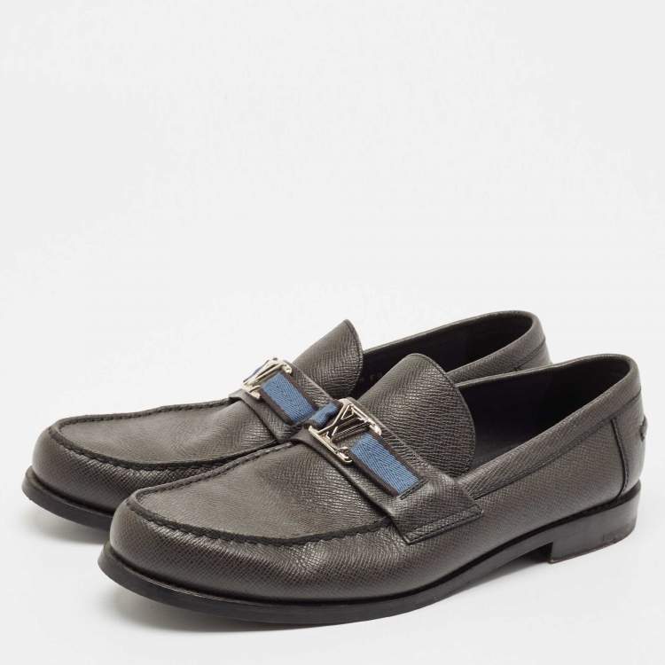 Pre Owned Louis Vuitton Black Leather Penny Loafers Size 42
