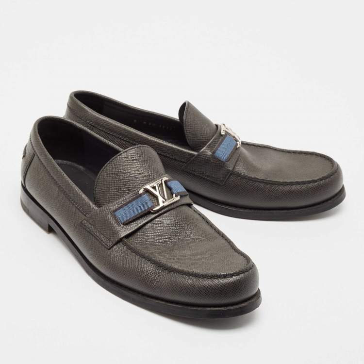 Pre Owned Louis Vuitton Black Leather Penny Loafers Size 42
