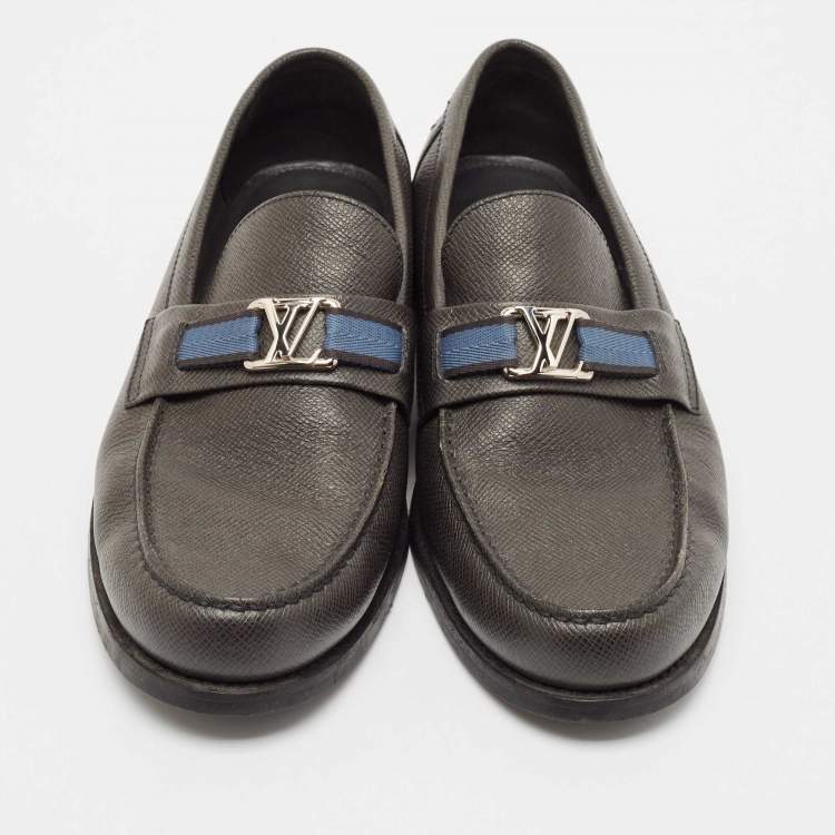 Pre Owned Louis Vuitton Black Leather Penny Loafers Size 42