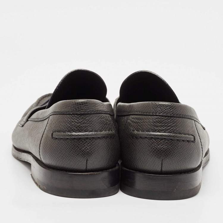 Pre Owned Louis Vuitton Black Leather Penny Loafers Size 42