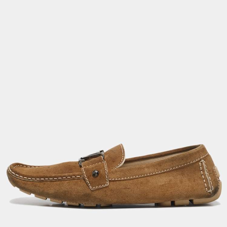 Pre Owned Louis Vuitton Brown Suede Monte Carlo Slip On Loafers Size 42.5