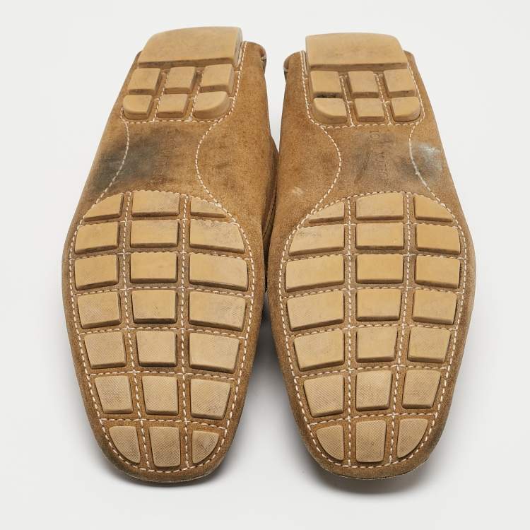 Pre Owned Louis Vuitton Brown Suede Monte Carlo Slip On Loafers Size 42.5