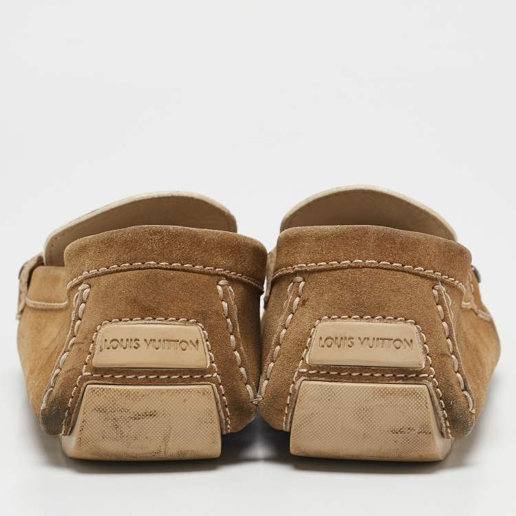 Pre Owned Louis Vuitton Brown Suede Monte Carlo Slip On Loafers Size 42.5