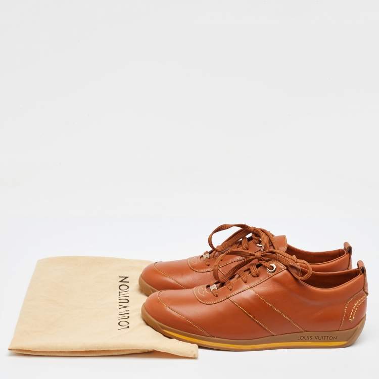 Pre Owned Louis Vuitton Tan Leather Low Top Leisure Sneakers Size 41.5