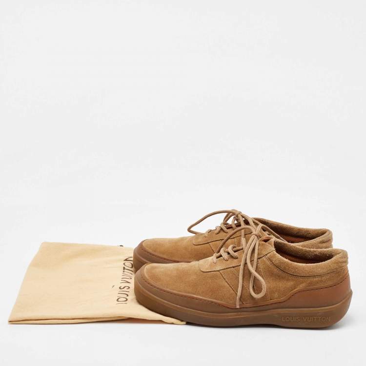 Pre Owned Louis Vuitton Light Brown Suede Lace Up Oxfords Size 40