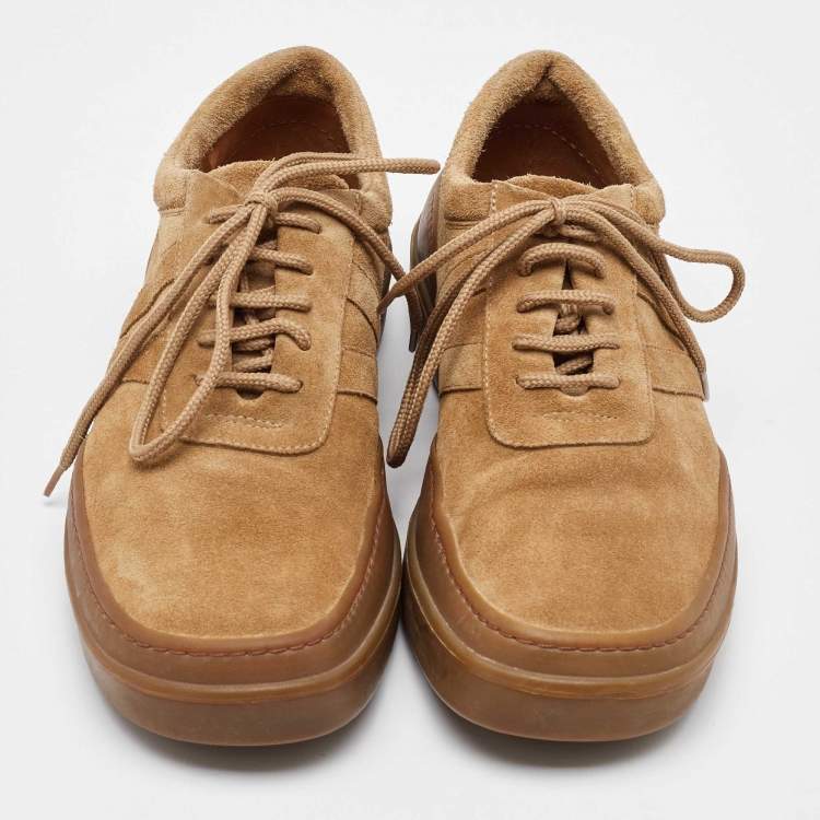 Pre Owned Louis Vuitton Light Brown Suede Lace Up Oxfords Size 40