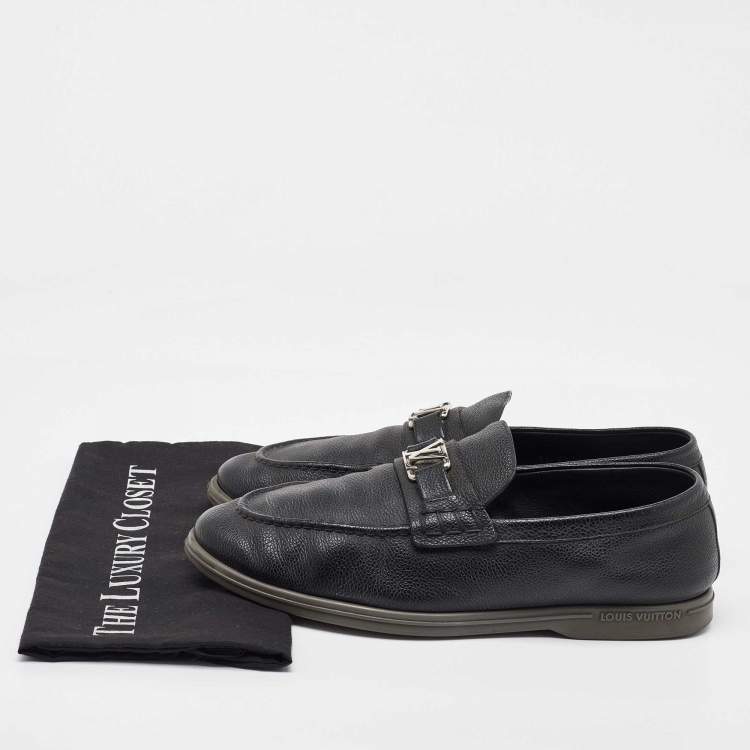 Pre Owned Louis Vuitton Black Leather Estate Slip On Loafers Size 42