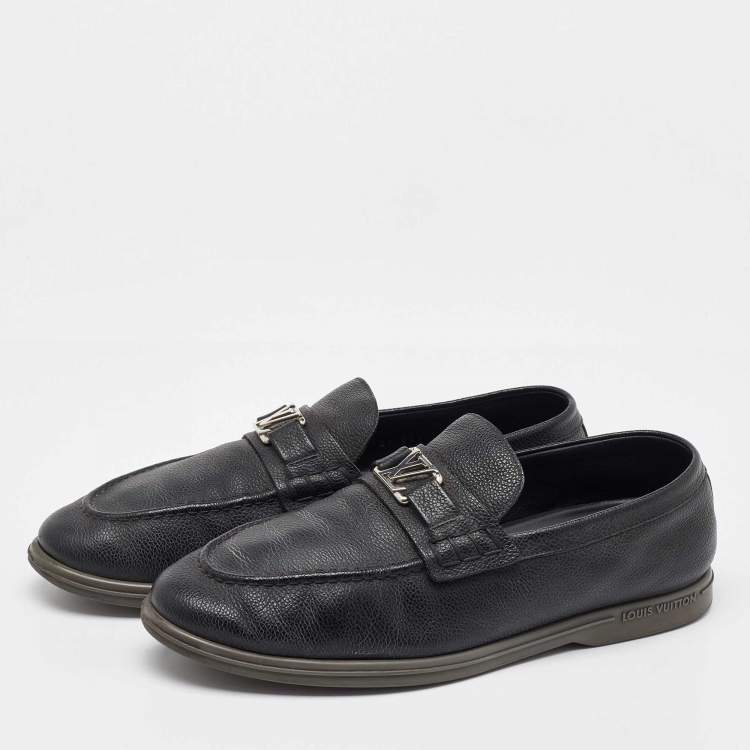 Pre Owned Louis Vuitton Black Leather Estate Slip On Loafers Size 42