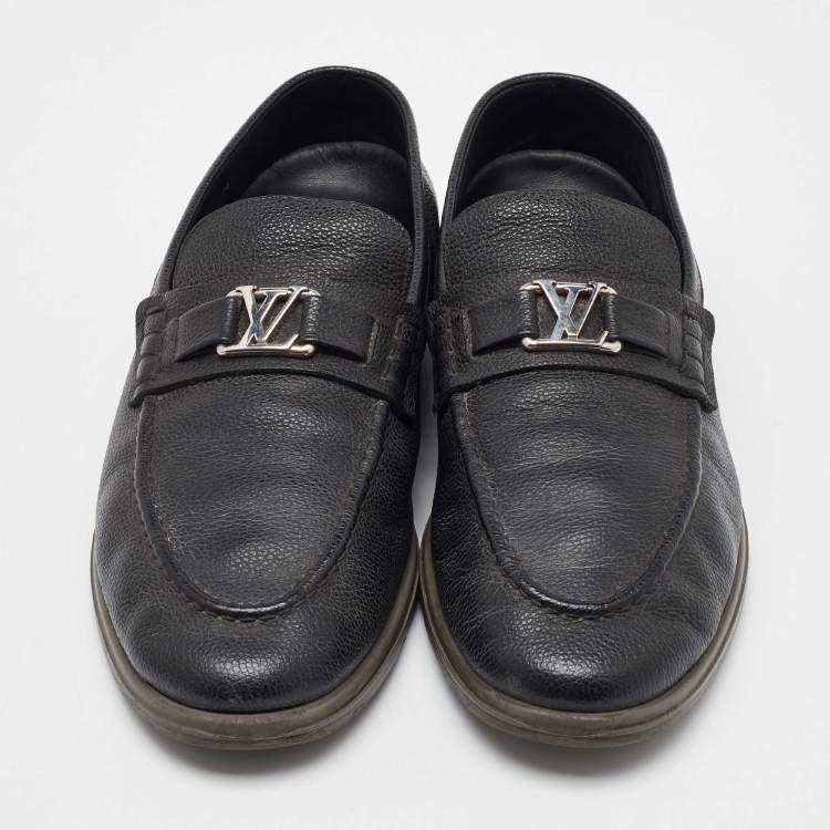 Pre Owned Louis Vuitton Black Leather Estate Slip On Loafers Size 42