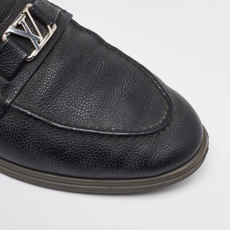 Pre Owned Louis Vuitton Black Leather Estate Slip On Loafers Size 42