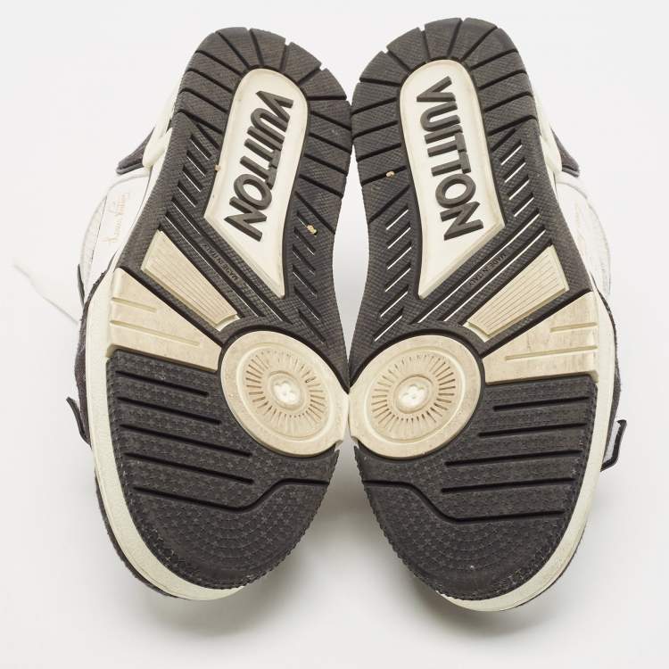 Pre Owned Louis Vuitton Black/White Leather and Monogram Denim LV Trainer Sneakers Size 40