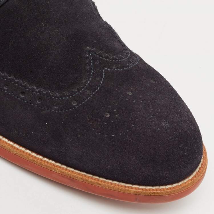 Pre Owned Louis Vuitton Navy Blue Suede Brogue Lace-Up Oxfords Size 41.5 