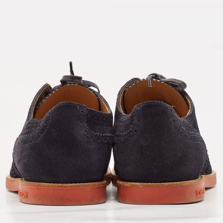 Pre Owned Louis Vuitton Navy Blue Suede Brogue Lace-Up Oxfords Size 41.5 