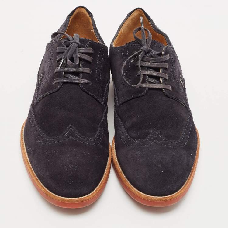 Pre Owned Louis Vuitton Navy Blue Suede Brogue Lace-Up Oxfords Size 41.5 