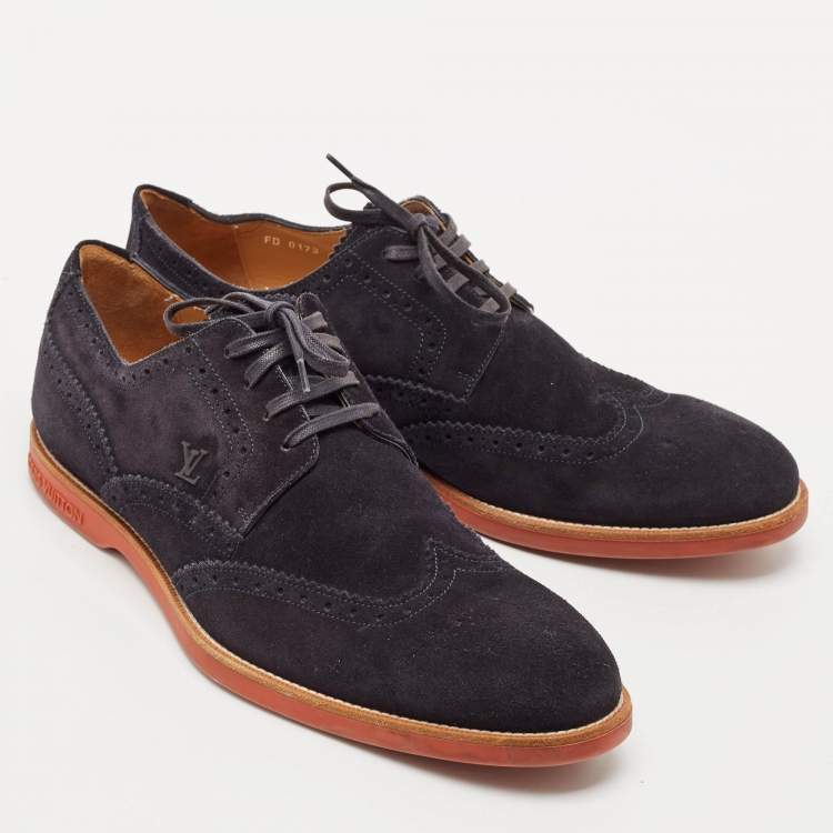 Pre Owned Louis Vuitton Navy Blue Suede Brogue Lace-Up Oxfords Size 41.5 