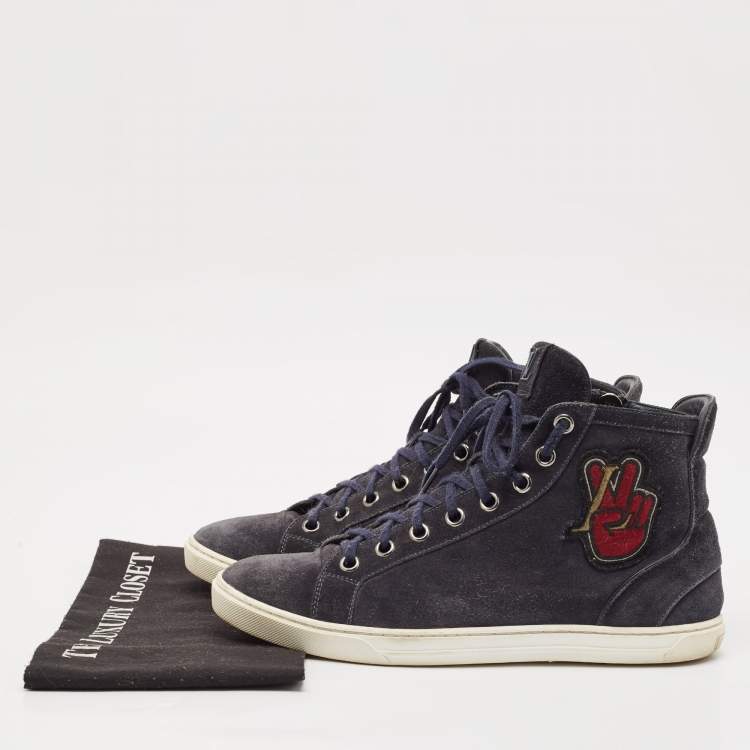 Pre Owned Louis Vuitton Blue Suede High Top Sneakers Size 42