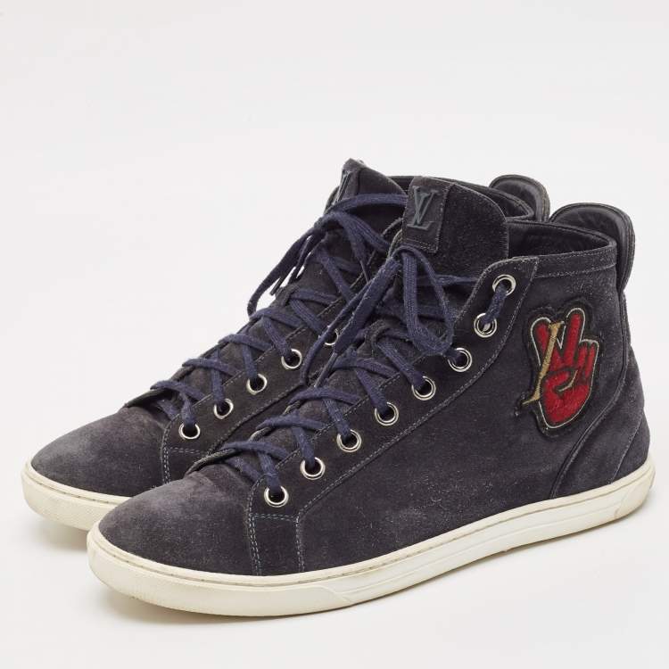 Pre Owned Louis Vuitton Blue Suede High Top Sneakers Size 42