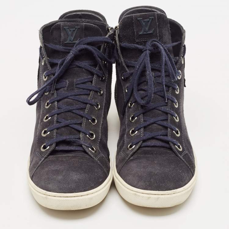 Pre Owned Louis Vuitton Blue Suede High Top Sneakers Size 42