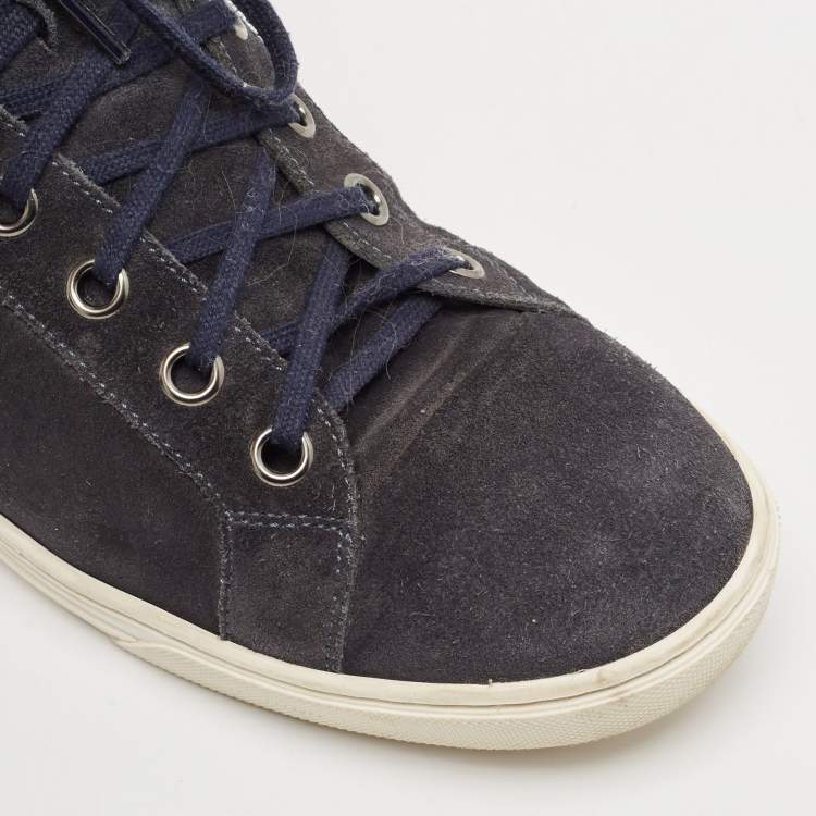 Pre Owned Louis Vuitton Blue Suede High Top Sneakers Size 42